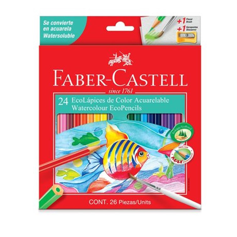Faber-Castell Watercolour Ecopencils With Brush & Sharpener 24pc