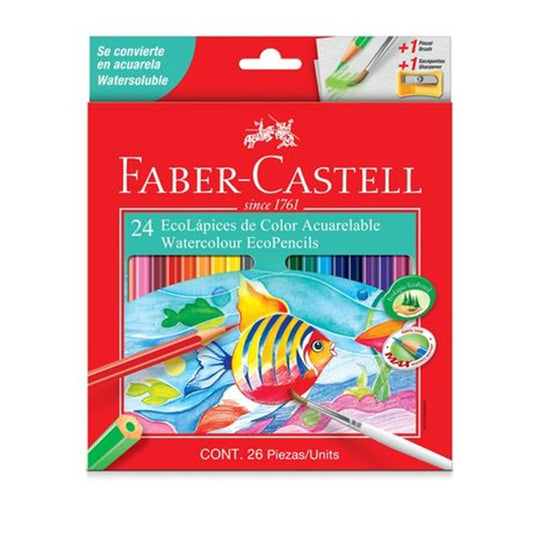 Faber-Castell Watercolour Ecopencils With Brush & Sharpener 24pc