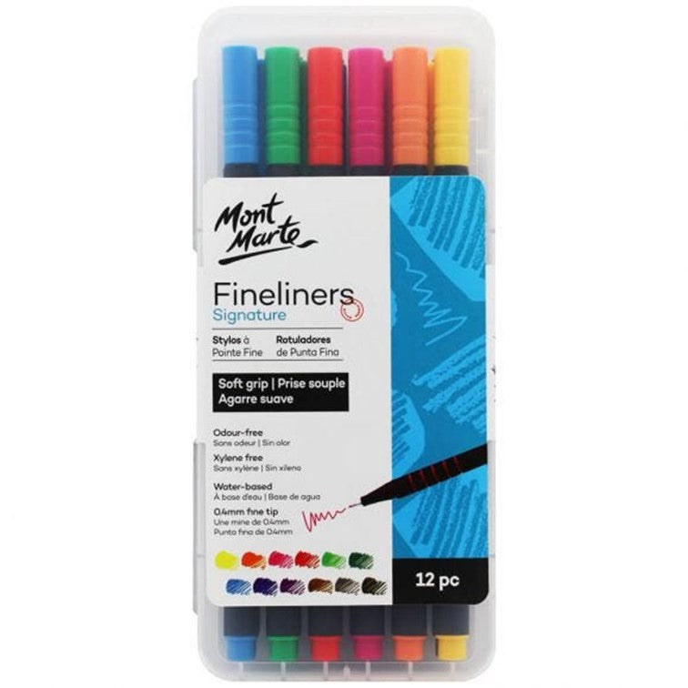 Mont Marte Signature Fineliner Marker Soft Grip 12pce