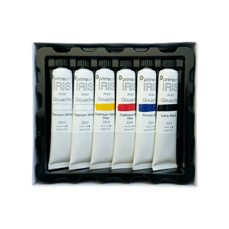 Prime Art IRIS Gouache Primary Mixing Set 6 x 22ml