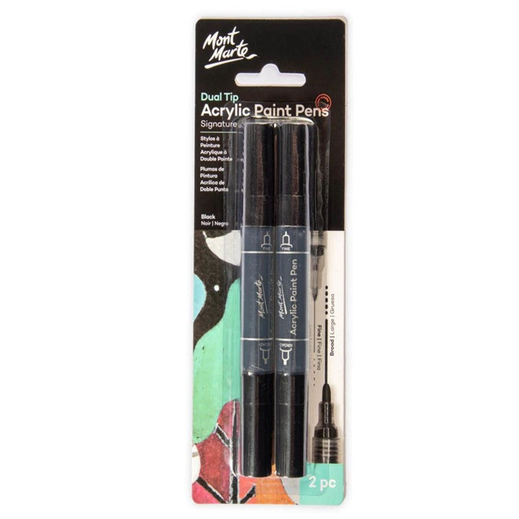 Mont Marte Signature Dual Tip Acrylic Paint Pens Black 2pc