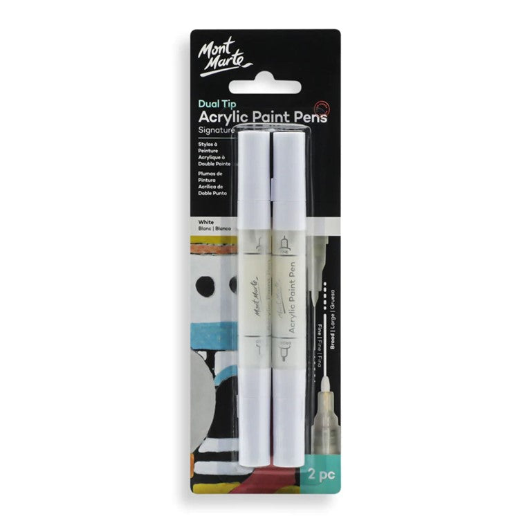 Mont Marte Signature Dual Tip Acrylic Paint Pens White 2pc