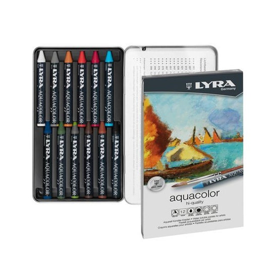Lyra Aquacolor Wax Crayons - 12 Colours in Metal Box