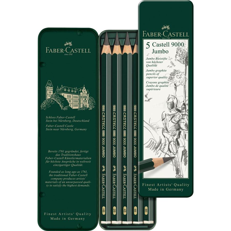 Castell 9000 Jumbo graphite pencil, tin of 5
